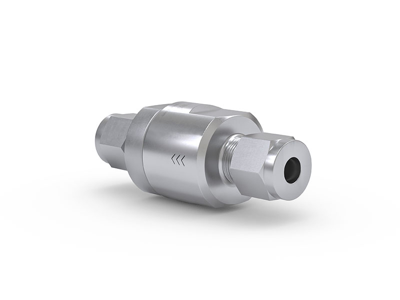WEH® povratni ventil TVR200-S1-A01 s cevjo Ø 12 na obeh straneh, DN 6 mm, nerjaveče jeklo, PC 0,1 bar, kroglično tesnilo