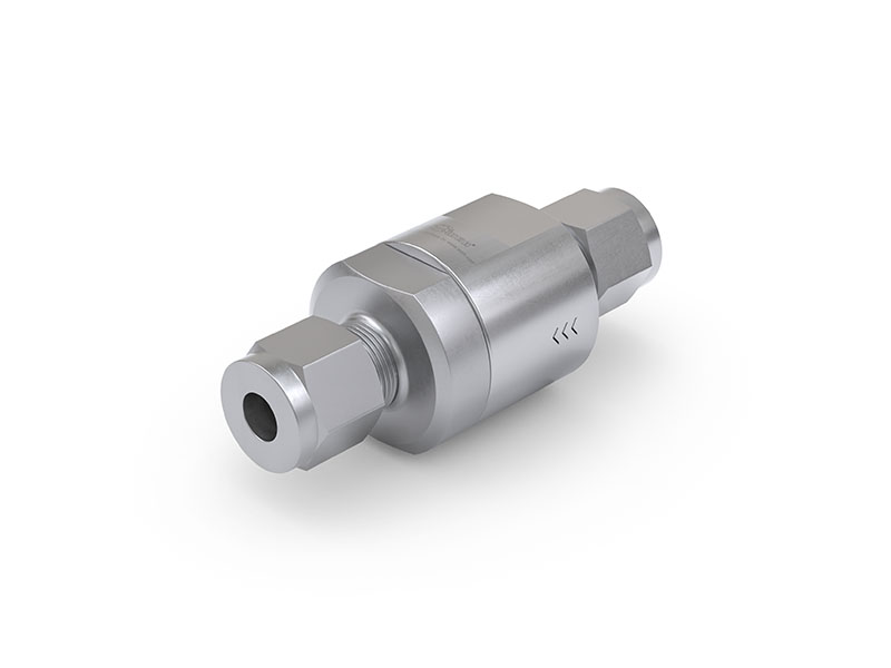 WEH® povratni ventil TVR200-S1-A01 s cevjo Ø 12 na obeh straneh, DN 6 mm, nerjaveče jeklo, PC 0,1 bar, kroglično tesnilo