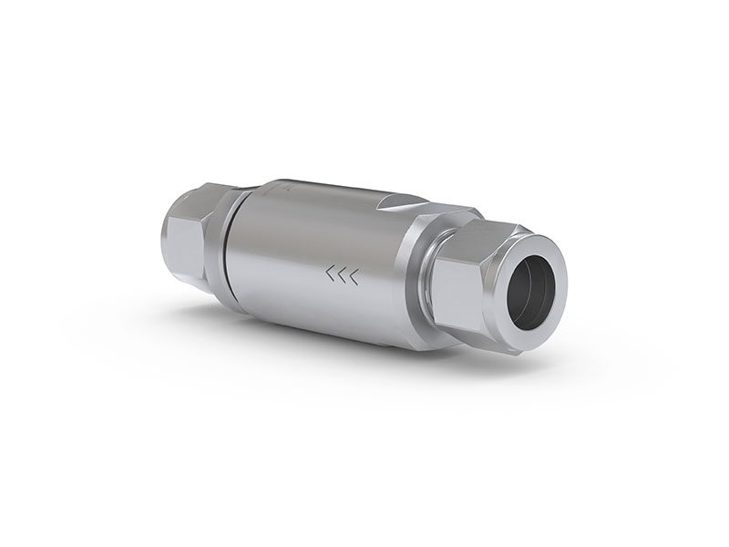 WEH® nepovratni ventil TVR2-S1-A01 s cevjo Ø 16 na obeh straneh, DN 14 mm, nerjavno jeklo, stožčasto tesnilo