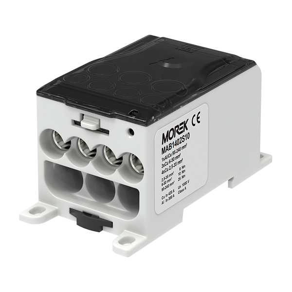OJL400AS vhod: 1xAl/Cu240 izhod: 4x35/3x50mm² Razdelilni blok z možnostjo tesnjenja