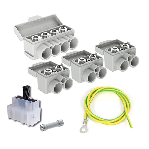 SLT50 Al 10-50/Cu 2,5-35 mm² 1000V, Komplet: razdelilnik 3xSLT50-2-1 + 1xSLT50-4-3 + nosilec varovalke