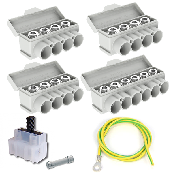SLT50 Al 10-50/Cu 2,5-35 mm² 1000V, Komplet: razdelilnik 3xSLT50-4 + 1xSLT50-6 + nosilec varovalke