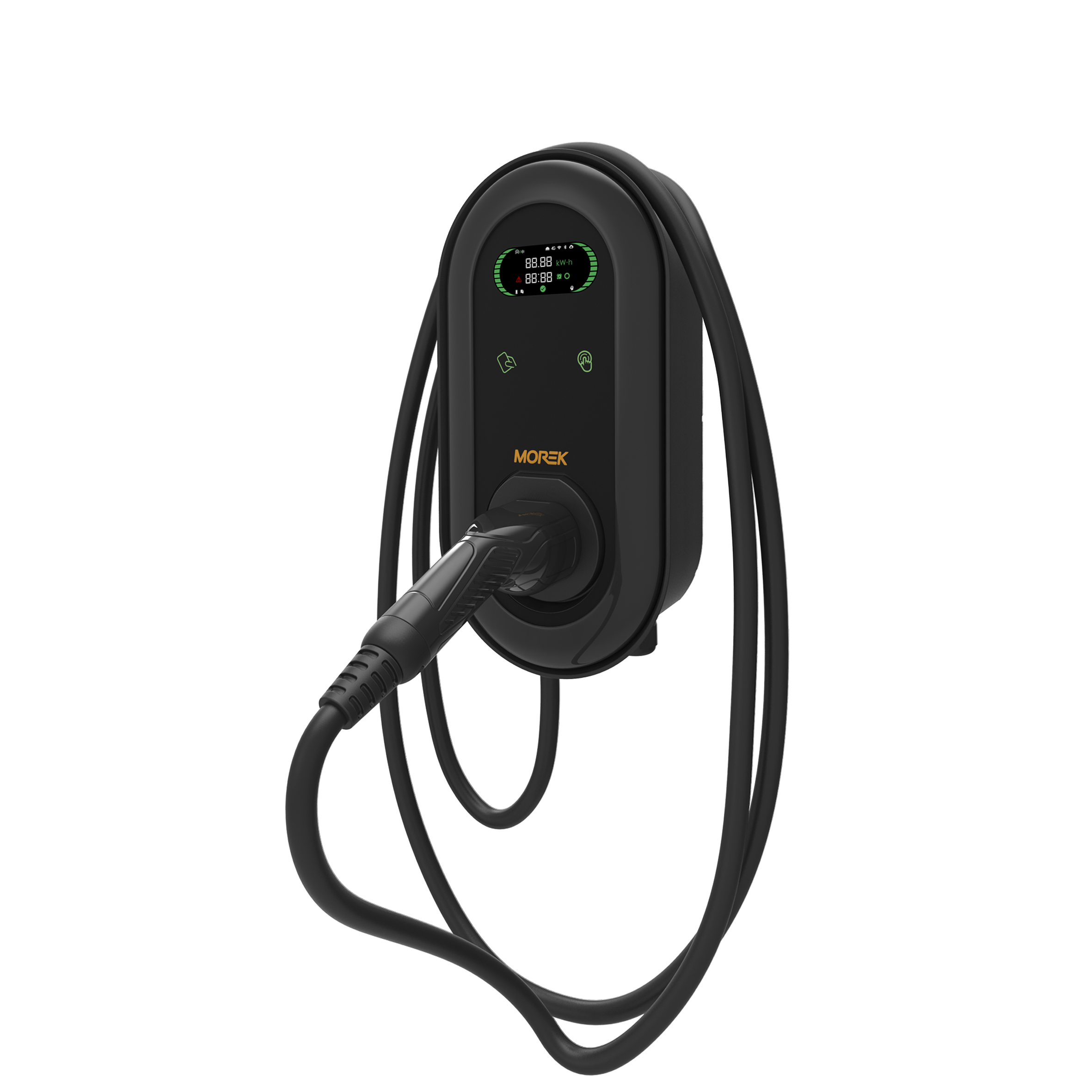 EV 7,4 kW polnilna postaja, omrežje, 3,8" LCD zaslon, LAN, WiFi, RFID, 6,5 m kabel, konektor tipa 2, povezava Push-X