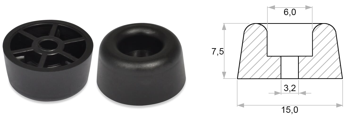 BLAŽILEC 15x7,5/3,2mm PVC črn
