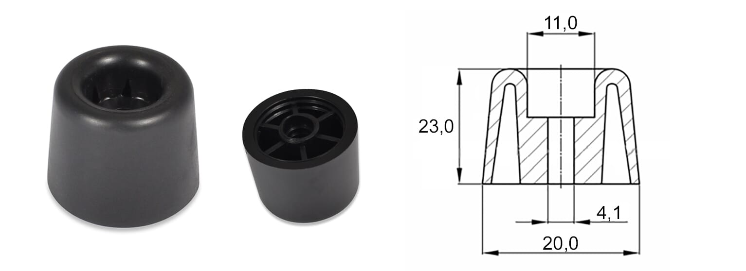 PVC ČEP fi 4,1/9/20x23mm črn