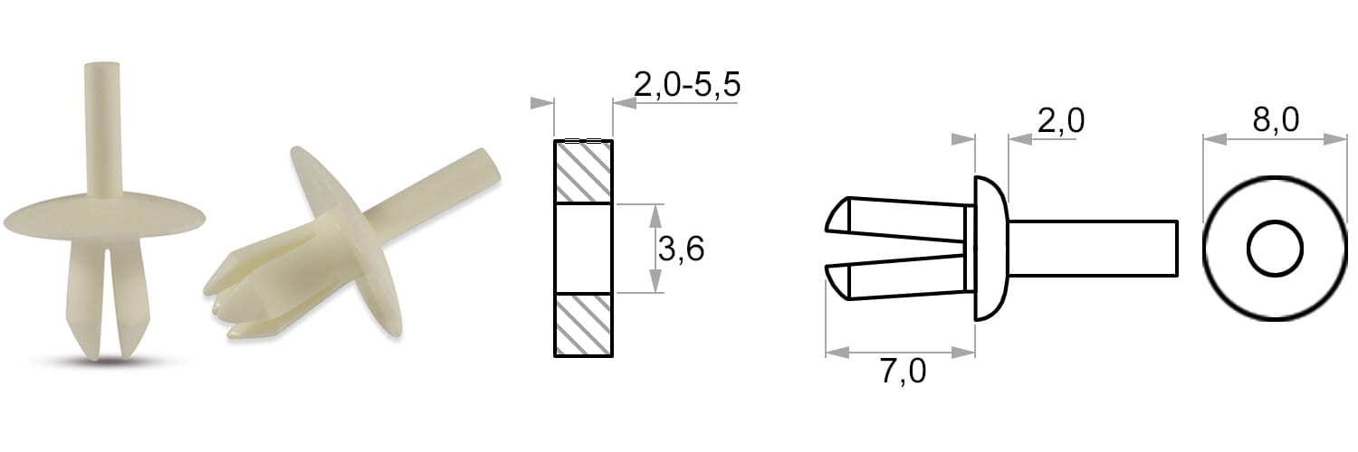 KOVICA za fi 3,6mm 2-5,5mm nat
