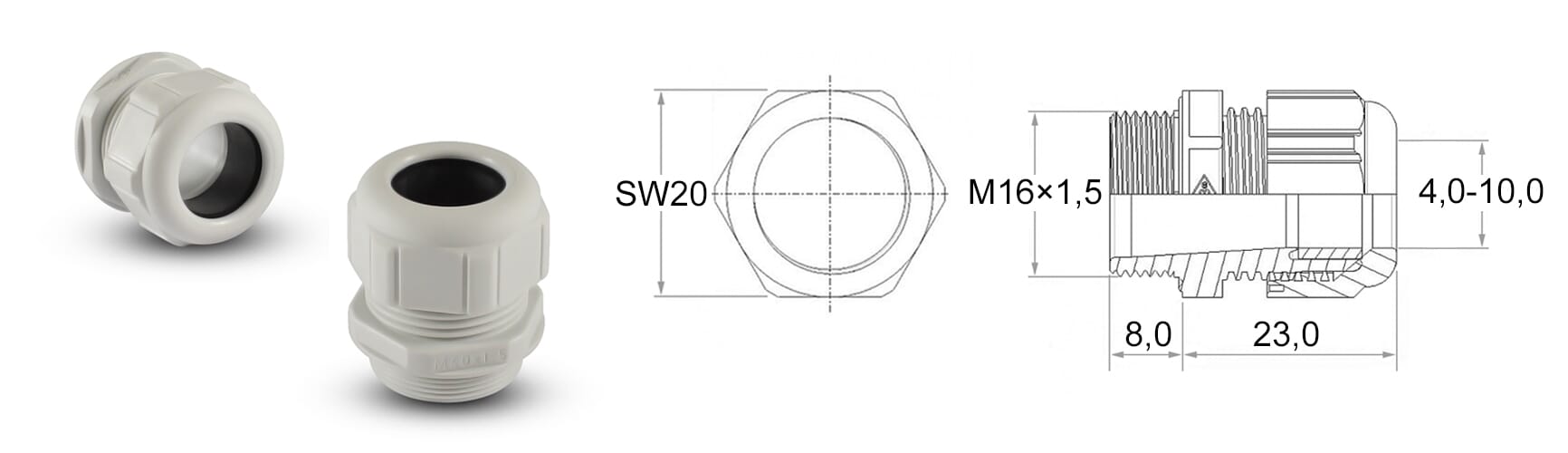 UVODNICA M16x1,5 PA siva