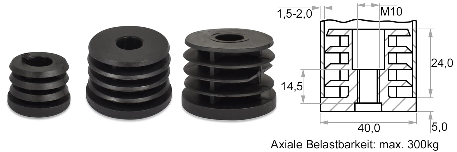 ČEP ZA OKROGLO CEV 40mm M10