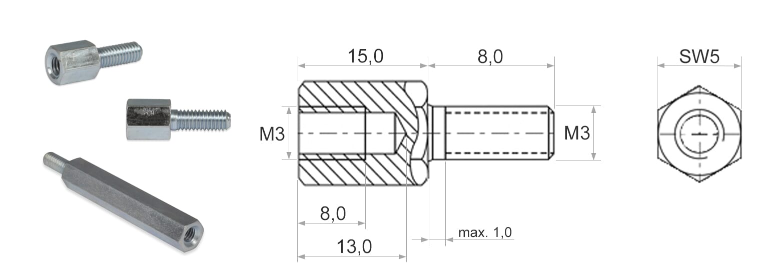 DISTANČNIK S=5mm, A=15mm Zn