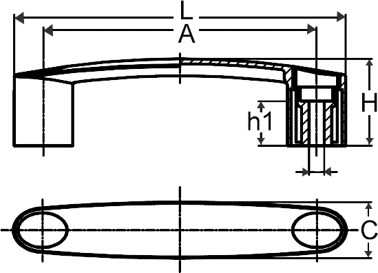 PLASTIČNI ROČAJ 159x42x27mm M8