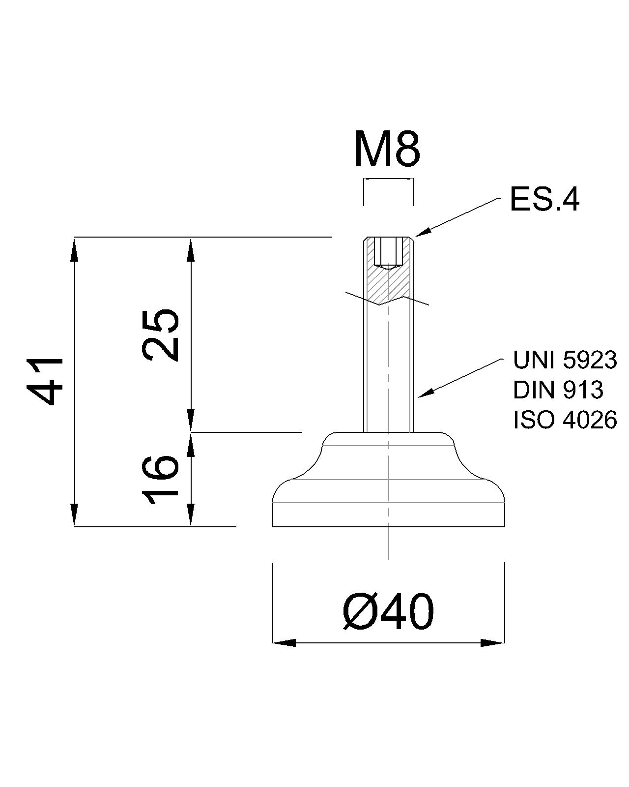 FIKSNI VIJAK INOX D=40mm, s protidrsno NBR podlogo