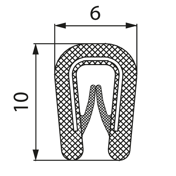 PROFIL ZA ROB 10x6mm, PVC