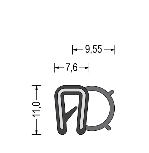 PROFIL NASADNI stran 11mm EPDM