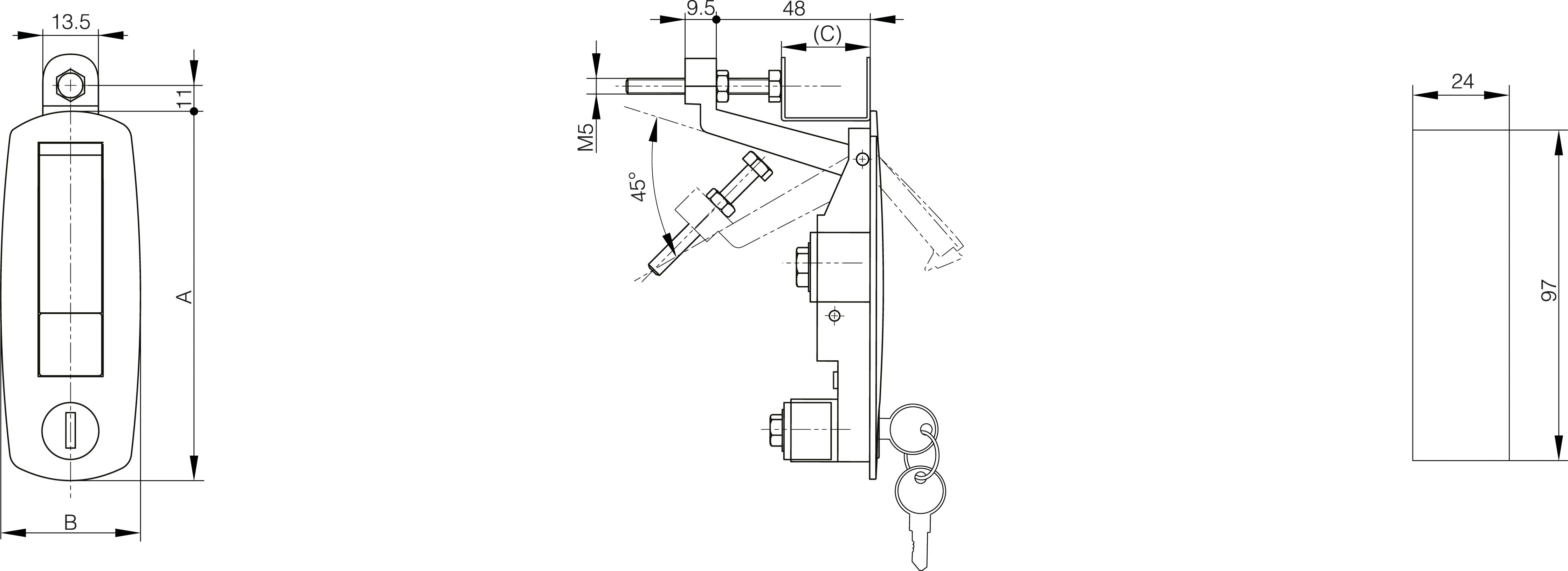 ZAPIRALO VGRADNO 106x42 ključ