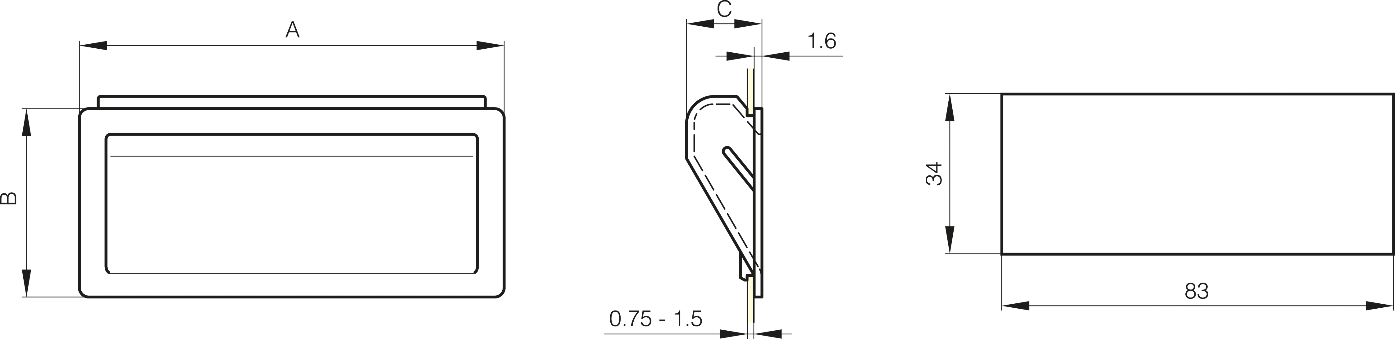 ROČAJ VGRADNI PA 90x40mm
