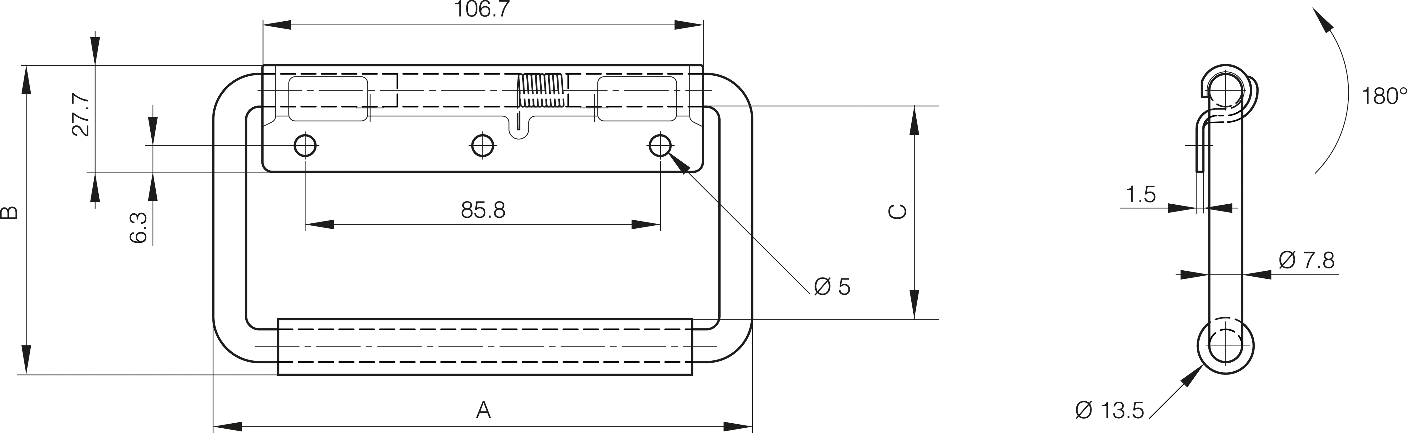 ROČAJ vzmetni 110x79mm črno