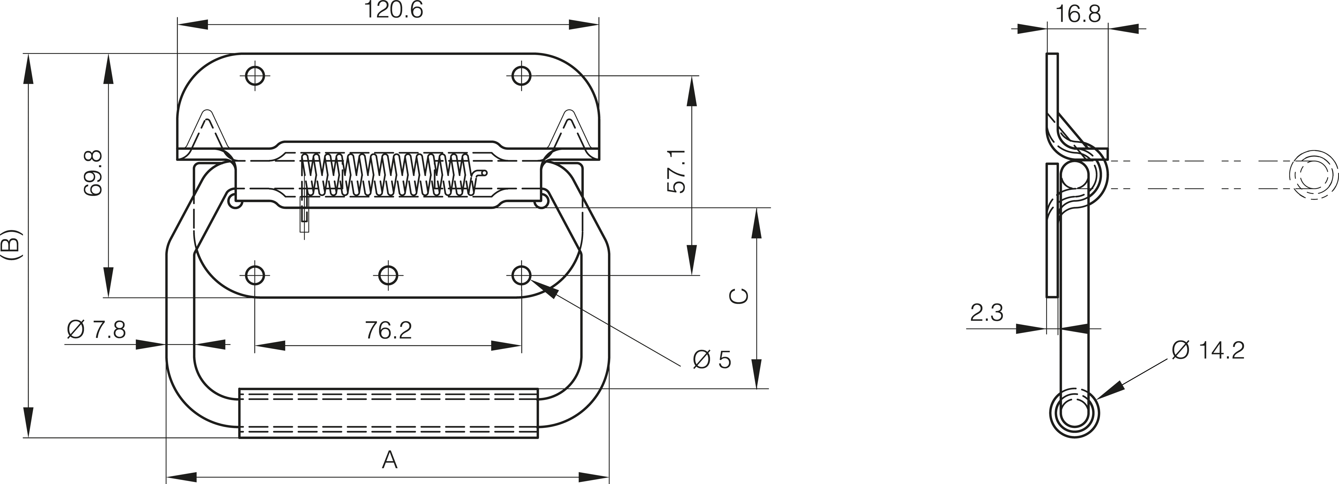 ROČAJ vzmetni 130x112,7 INOX