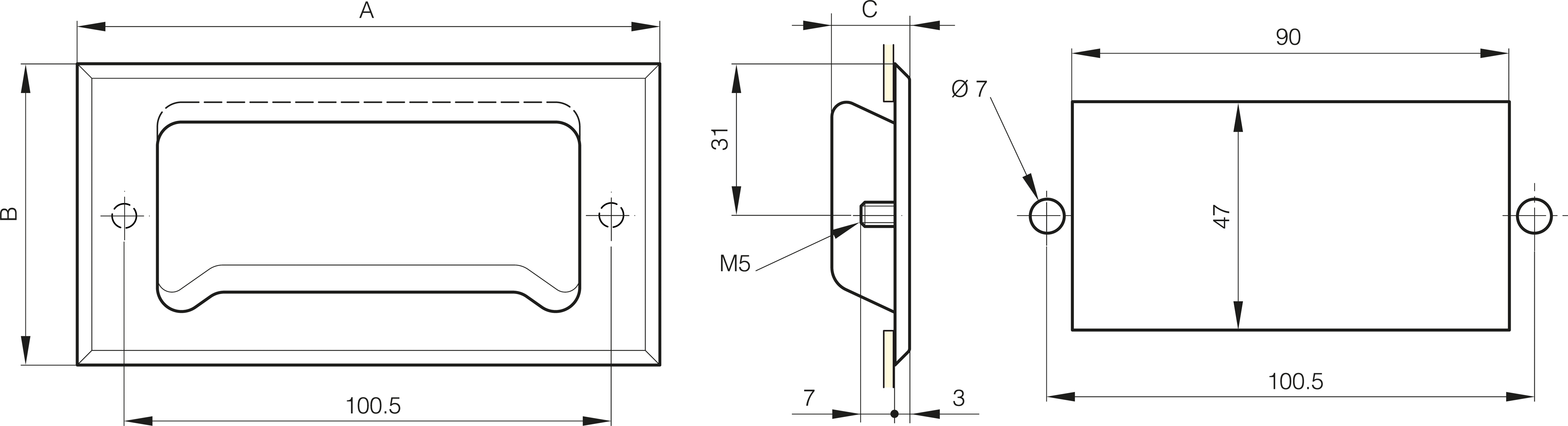 ROČAJ vgradni 120x62x16mm INOX