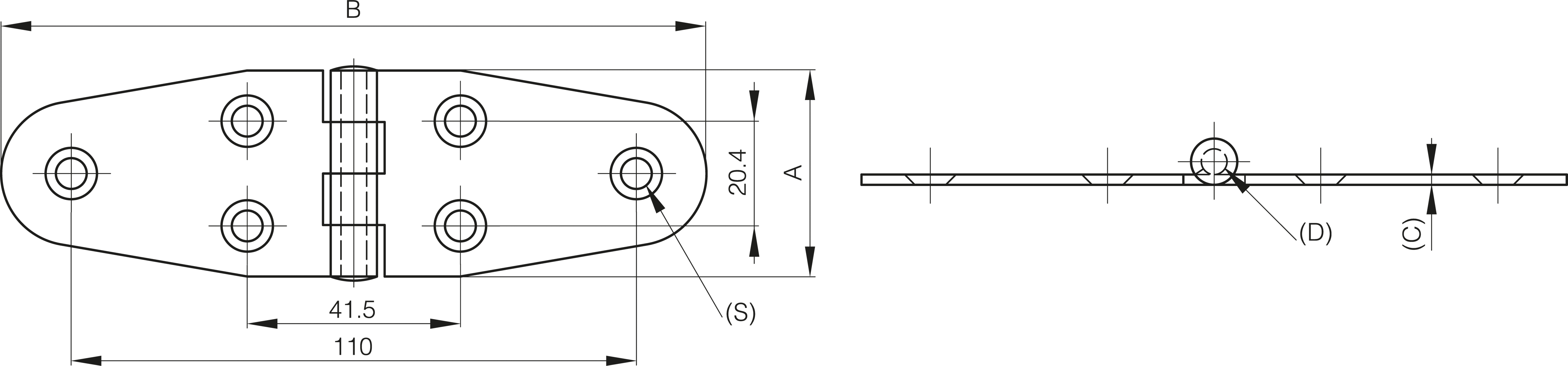 TEČAJ 40,1x137,3x2mm INOX