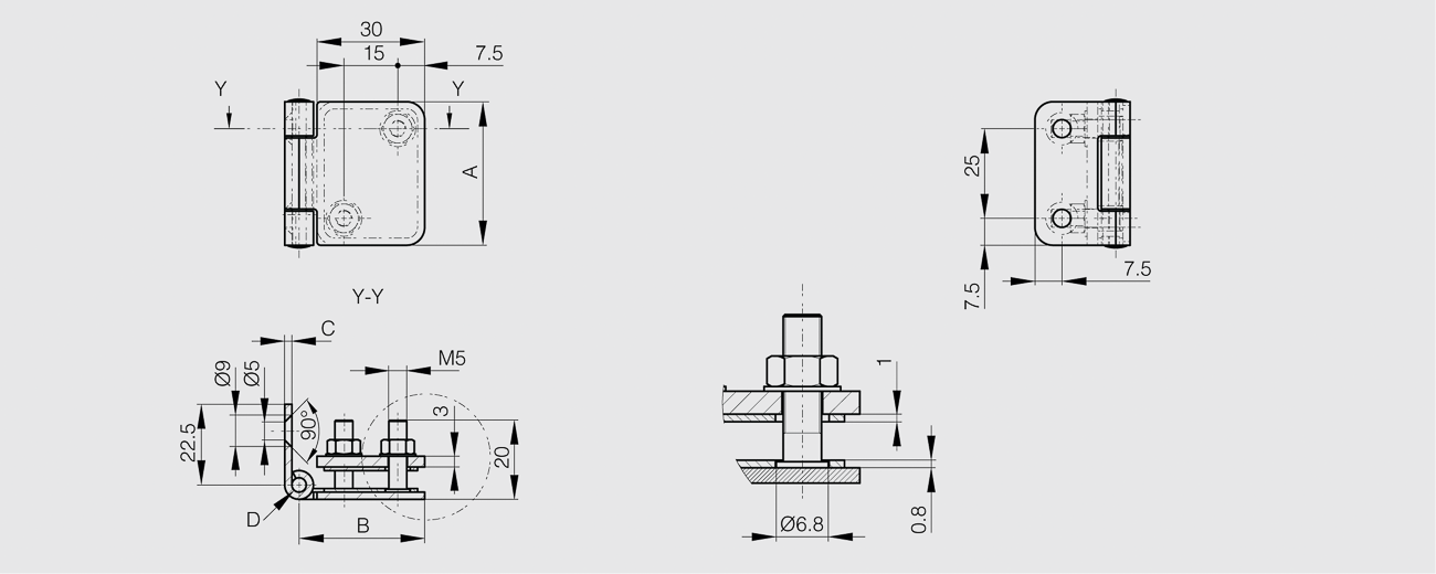 TEČAJ 20x65x1mm INOX 304