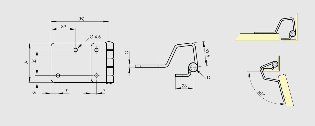 NOTRANJI TEČAJ 51x75x3mm Zn