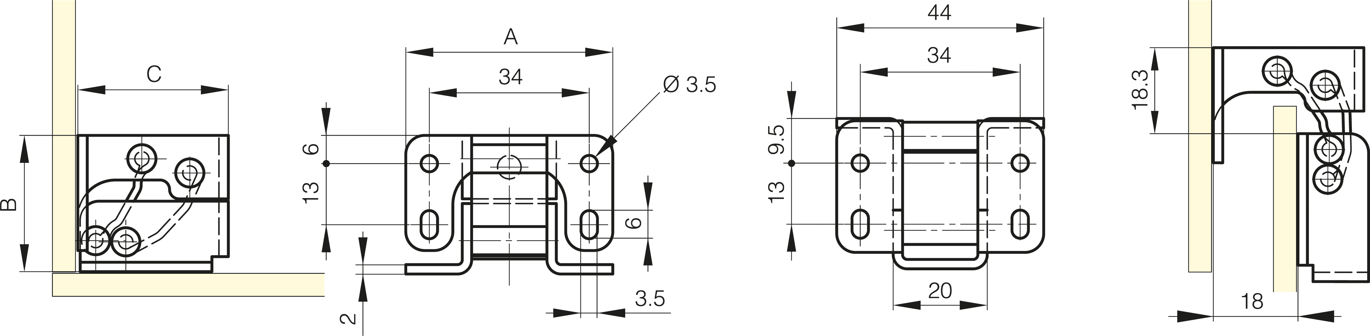 NOTRANJI TEČAJ 44x29x32mm INOX