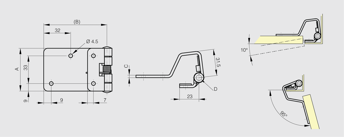NOTRANJI TEČAJ 51x75x3mm Zn