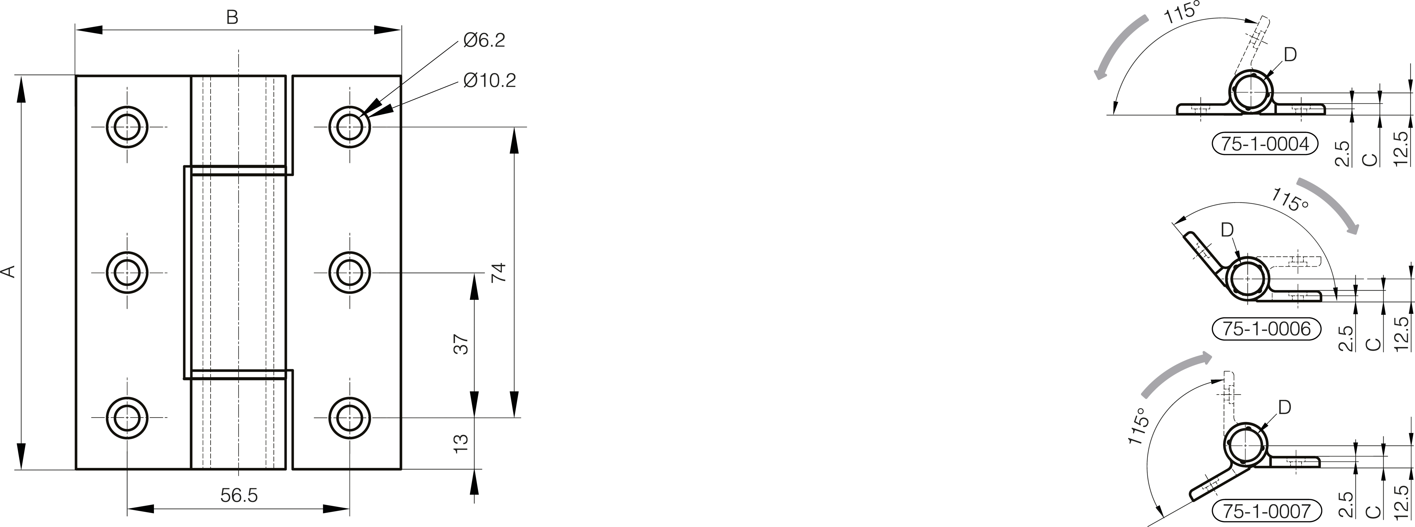 TEČAJ DUŠENO 100x82,5mm ALU