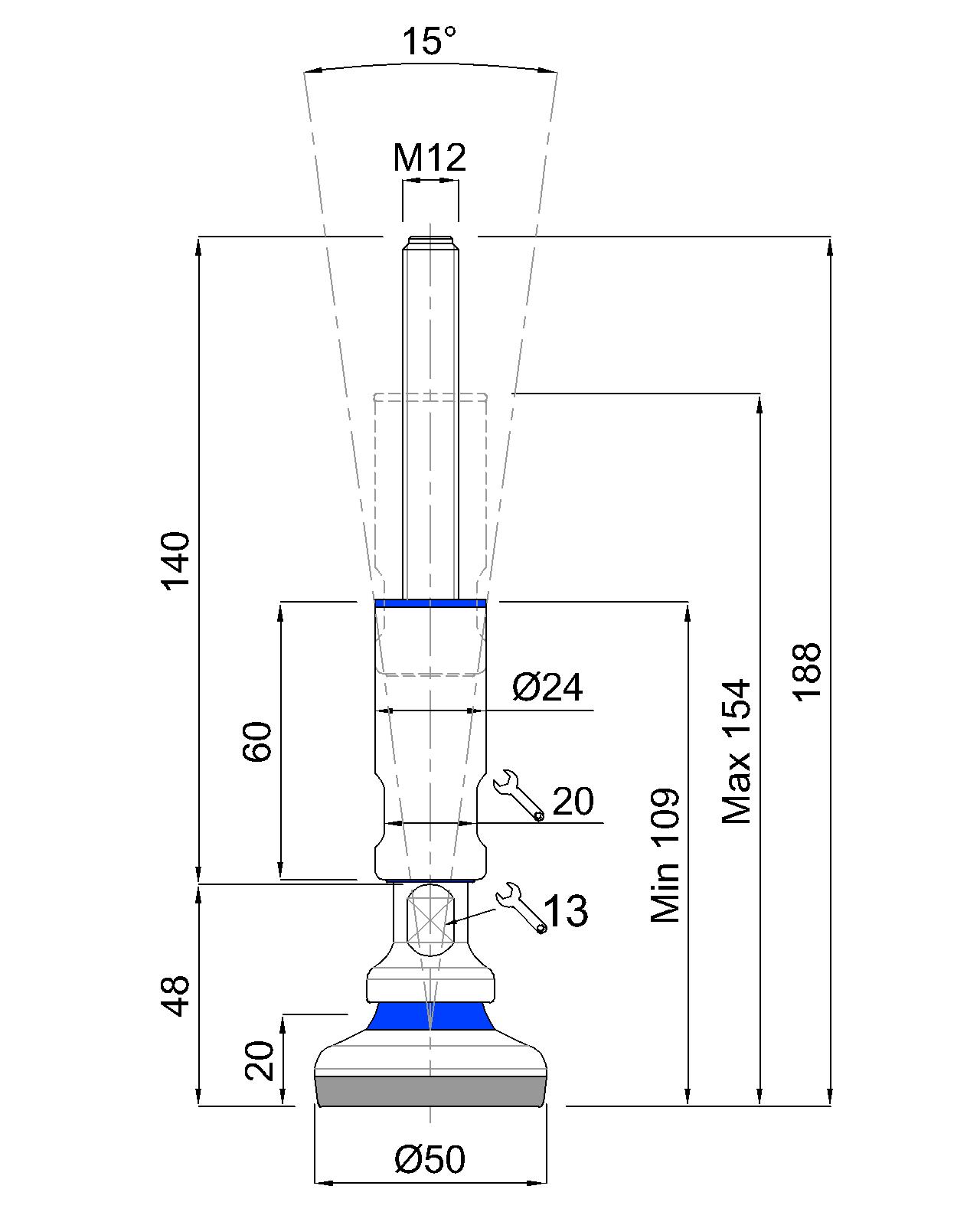 GIBLJIVI VIJAK INOX 3A D=50mm, s protidrsno NBR podlogo