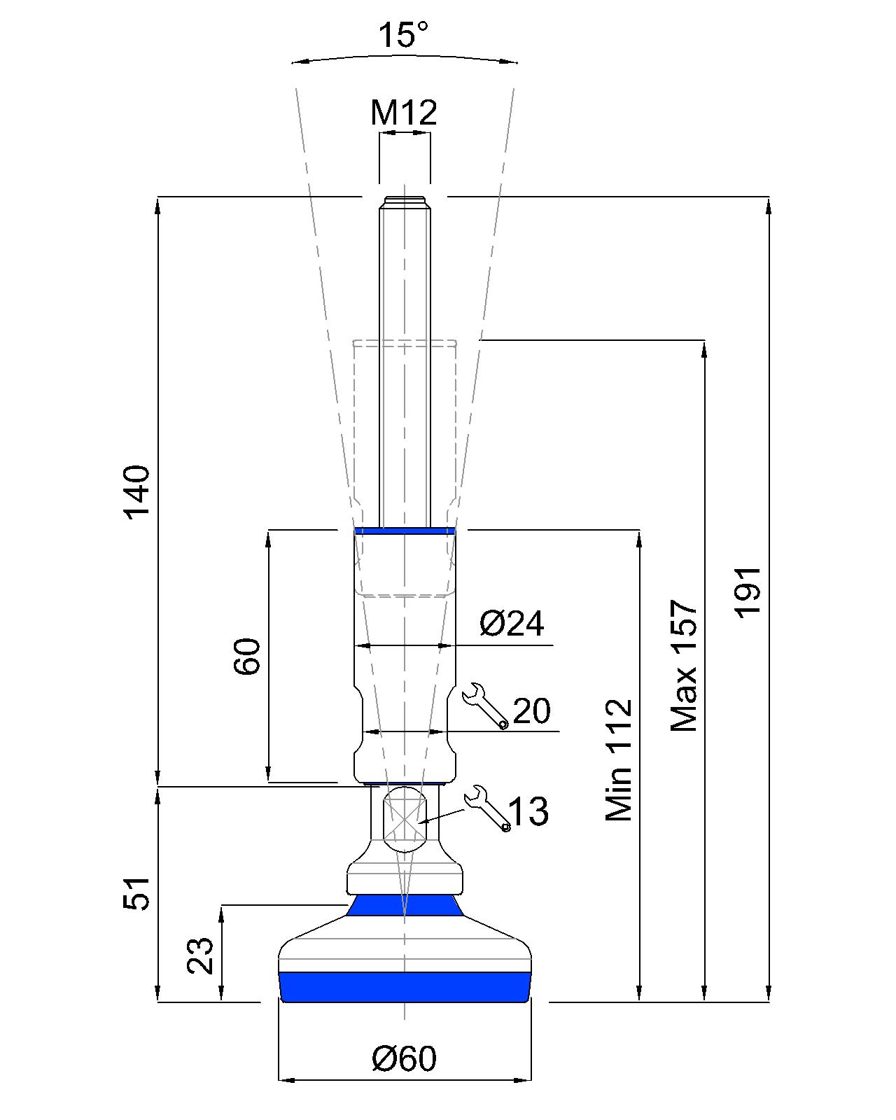 GIBLJIVI VIJAK INOX 3A D=60mm, s protidrsno NBR podlogo