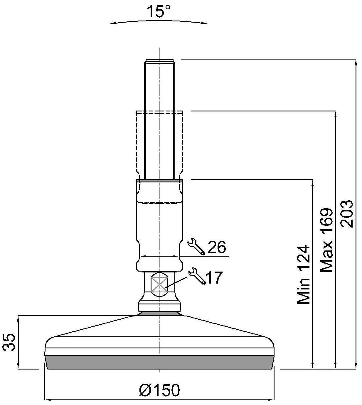 GIBLJIVI VIJAK INOX 3A D=150mm, s protidrsno NBR podlogo