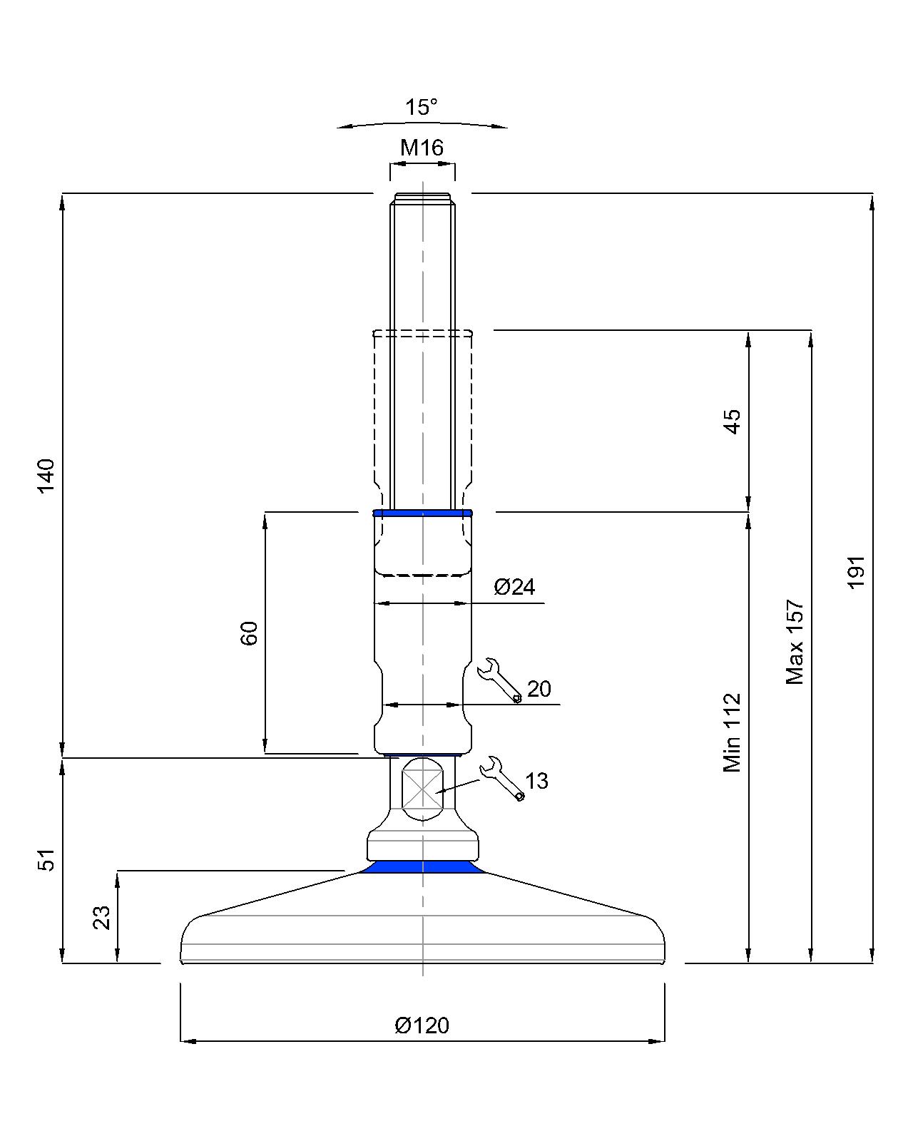 GIBLJIVI VIJAK INOX 3A D=120mm, s protidrsno NBR podlogo