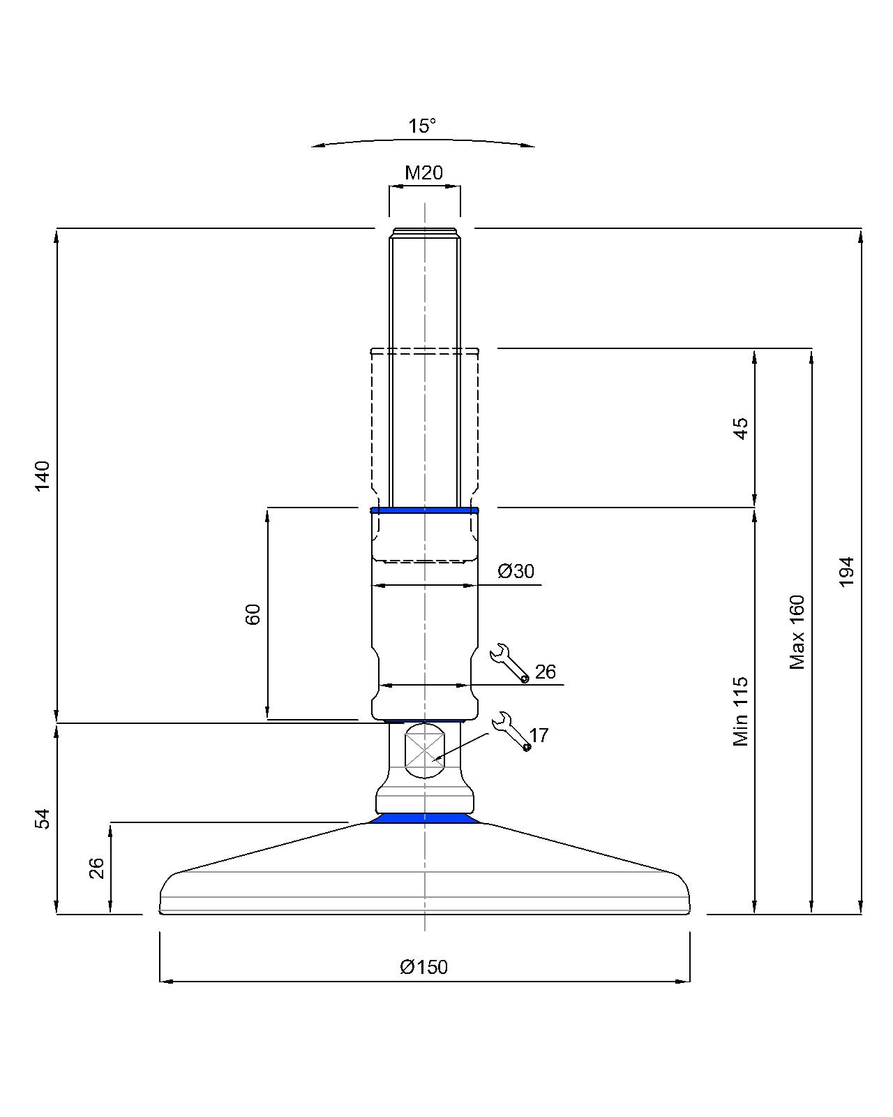 GIBLJIVI VIJAK INOX 3A D=150mm, s protidrsno NBR podlogo
