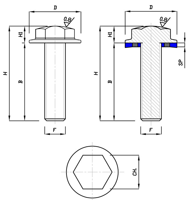 HIGIENSKI VIJAK INOX AISI 316, D=10mm